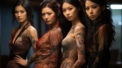 Obraz premium A woman with yakuza style tattoos. dangerous people, concept: girls in the mafia and criminal gangs of Japan.