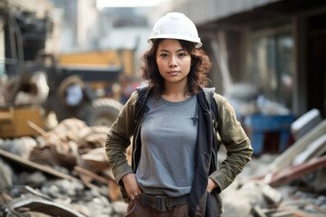 Asian Female Construction Worker Employment Attractive Concept Generative AI - obrazy, fototapety, plakaty