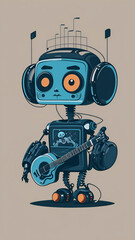 Illustration of a blue robot playing a guitar, showcasing the creativity of AI in music, Created with Generative AI Technology