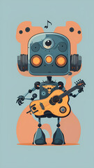 Illustration of a music-playing robot with a guitar, showcasing the creativity of AI in music, Created with Generative AI Technology