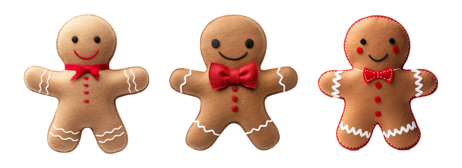 Joyful Handcrafted Felt Gingerbread Plush Decorations, Holiday themed Gingerbread Men, Cute, adorable Christmas themed characters 