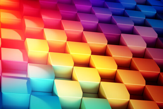 Abstract Gradient Background. Cubes Grid Pattern. Rainbow-Colored Geometric Banner
