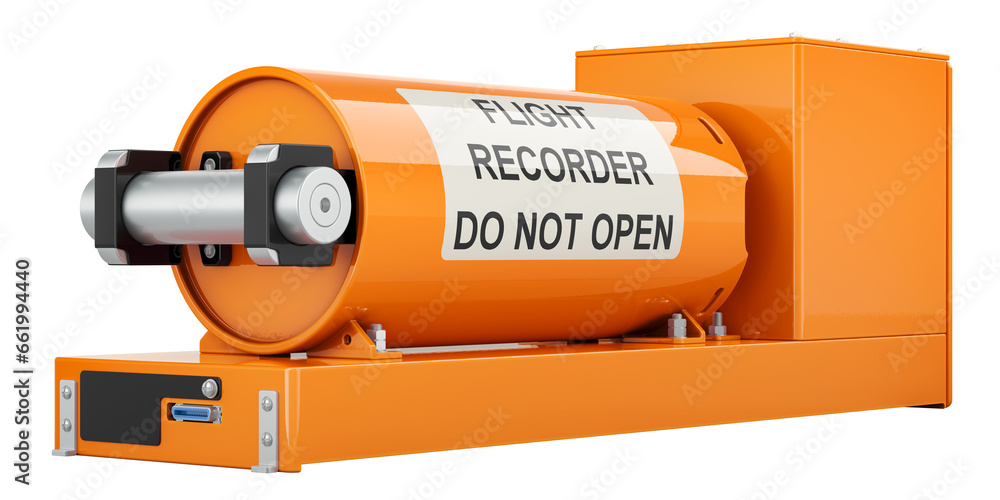 Poster flight data recorder, black box. 3d rendering isolated on transparent background