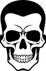 Skull face, front view. Ink black and white drawing. Vector illustration