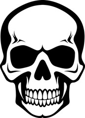 Skull face, front view. Ink black and white drawing. Vector illustration