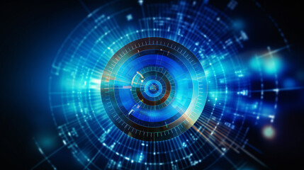 Fototapeta premium Digital holographic neon time-space tunnel, neon clock, time travel, cyberspace