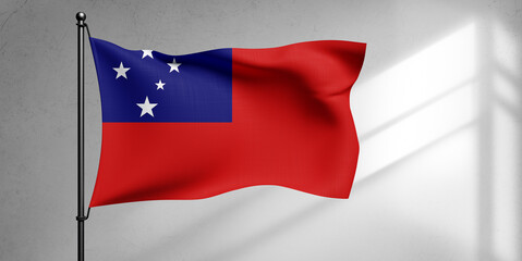 Samoa  national flag cloth fabric waving on beautiful sky Background.