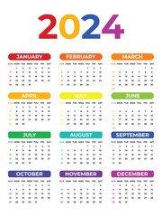 Stylish Colorful 2024 Calendar Design Template