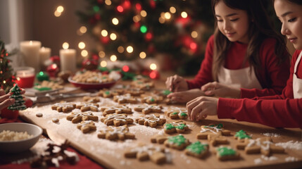 Woman decorating christmas cookies.
