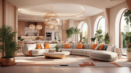 Modern living room, luxury house, including grand living spaces, bedrooms, and bathrooms.