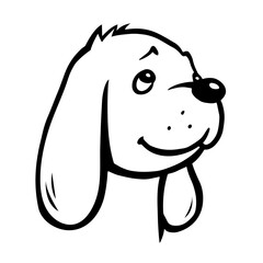 Little cute domestic dog. Friendly funny pet. Face puppy animal. Cartoon vector illustration black and white. Hand drawn line sketch