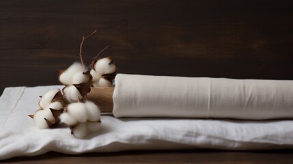 Fototapeta na wymiar A bundle of raw cotton next to finished cotton fabric.