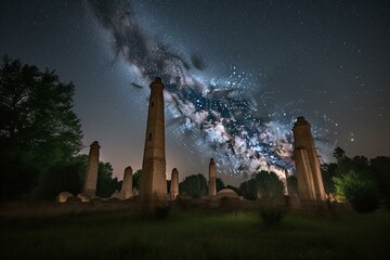 Enchanting cosmos amidst ancient spires. Generative AI