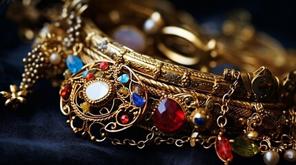 A close-up of a charm bracelet with intricate details.
