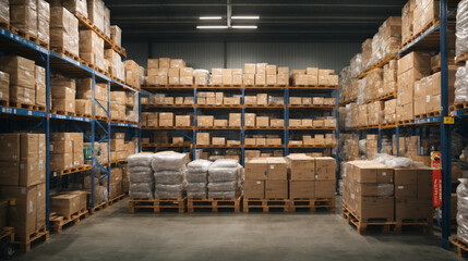warehouse interior with boxes - obrazy, fototapety, plakaty