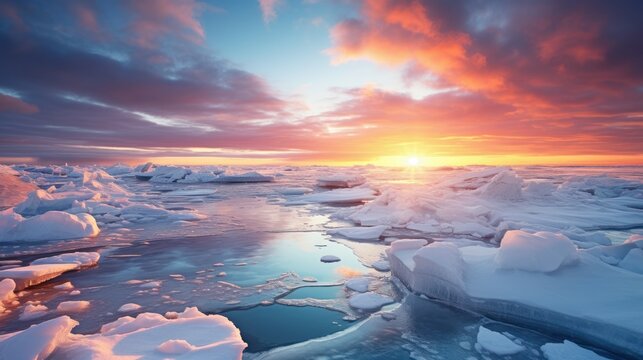 Stunning sunset over ice floe landscape