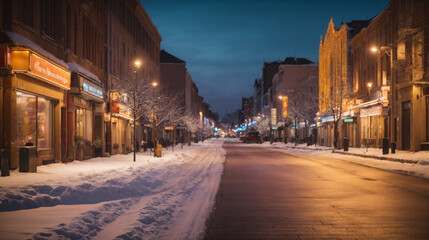 Fototapeta na wymiar Empty city street during a winter evening.