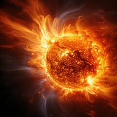 Fototapeta premium Striking image of the sun's surface during a magnetic storm,