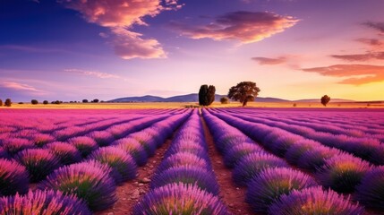 Obraz premium tranquil scene with beautiful lavender field at morning