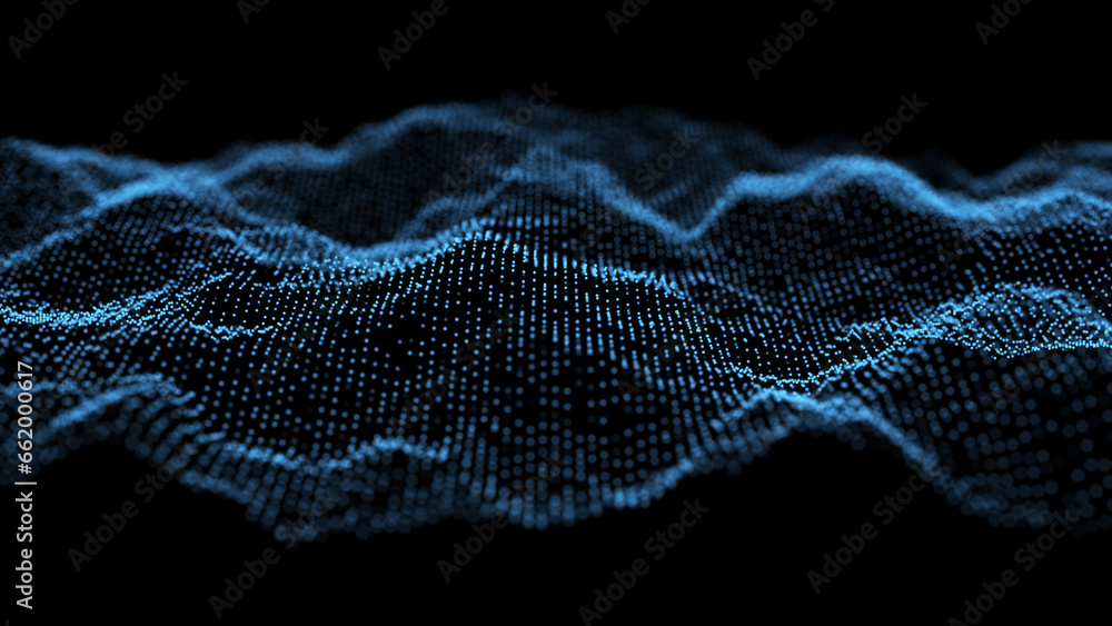 Poster digital style blue noise wave of particles. the futuristic modern abstract network connection backgr