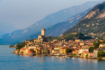 Obraz premium Malcesine town on Lake Garda, Alps mountains, Italy