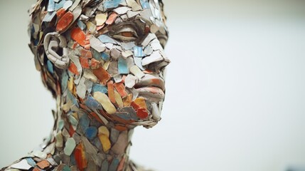 An art gallery exhibits a sculpture made from recycled materials