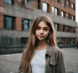Fototapeta premium Stylish Gen Z Lifestyle - Portrait of Young Girl Near Urban Building. generative AI