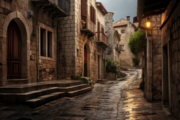 Fototapeta na wymiar View of medieval city streets. Generative AI