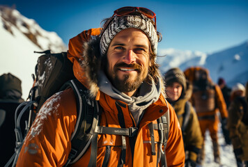 Obraz premium a skier is in the mountains, portrait, smiling, winter,