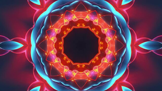 Colorful glowing mindful mandala. Abstract multicolor motion graphics and kaleidoscopic pattern.