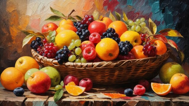 Fruit basket oil painting
