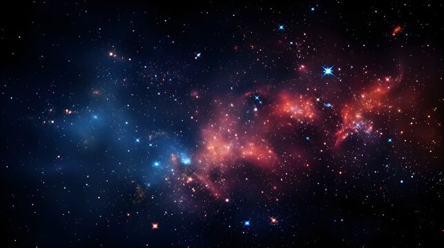 the stars in space., in the style of crimson and blue, light black and pink, pictorial space, dark amber and blue, dark crimson and light blue