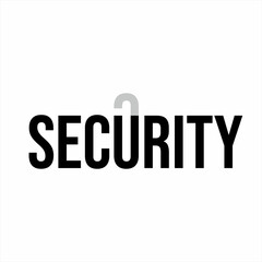 Security word design with padlock illustration on the letter U.