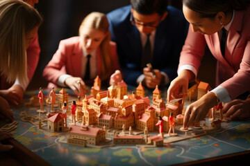 An HR coordinator organizing team-building activities to boost collaboration and morale among employees. Concept of team-building in HR. Generative Ai.