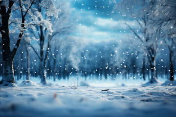Gentle snowflakes falling softly, covering the ground in a pristine white layer. Concept of a snowy...