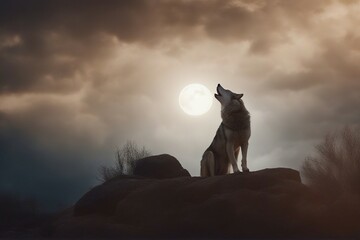 wolf howling at the moon - Powered by Adobe