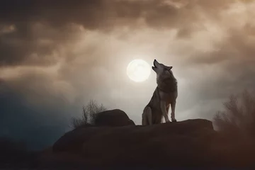 Fotobehang wolf howling at the moon © a2graphics