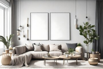 Mock up poster frame in modern interior background, living room, Scandinavian style