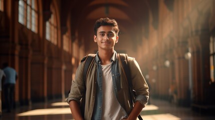 Photo of a young man standing in a hallway