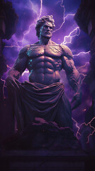 God Statue in Space God in Galaxy Atmosphere Stone Statue of God in Universe Old God in purple Space God in Heaven Sculpture of God