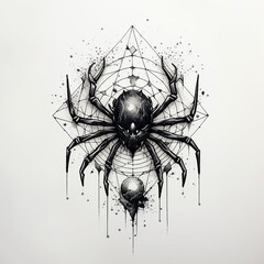 Skull Spider Web Net Bug Bat Halloween Rose Pattern Tattoo Print Stamp Artificial Intelligence