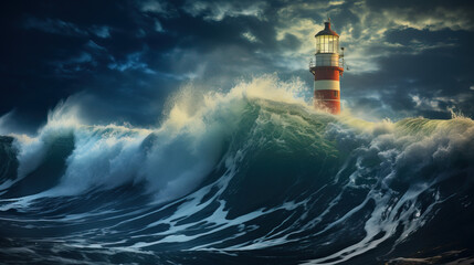 lighthouse on the coast with stormy weather created with Generative AI technology
