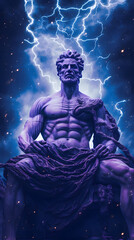 Fototapeta na wymiar God Statue in Space God in Galaxy Atmosphere Stone Statue of God in Universe Old God in purple Space God in Heaven Sculpture of God