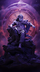 Obraz premium God Statue in Space God in Galaxy Atmosphere Stone Statue of God in Universe Old God in purple Space God in Heaven Sculpture of God
