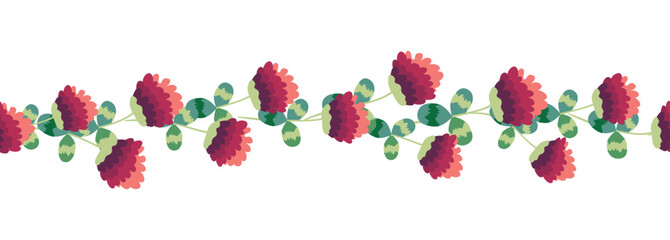 Clover blooming red seamless horizontal border