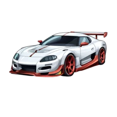 Foto op Canvas Cartoon Style Japanese Sport Car Race Car No Background Perfect for Print on Demand Merchandise © Kevin