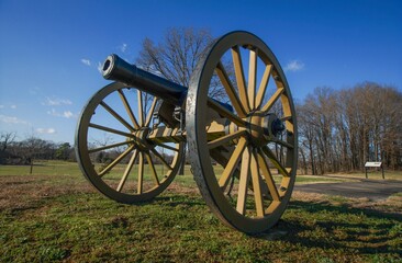 Civil War cannon with blue sky