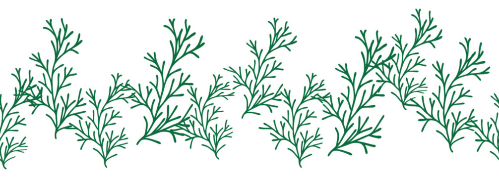Leaves decorative, algae horizontal border seamless pattern