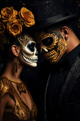 Fashionable makeup for Day of the Dead and Halloween for a couple in love