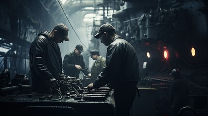 Crew members working on the deck of a battleship